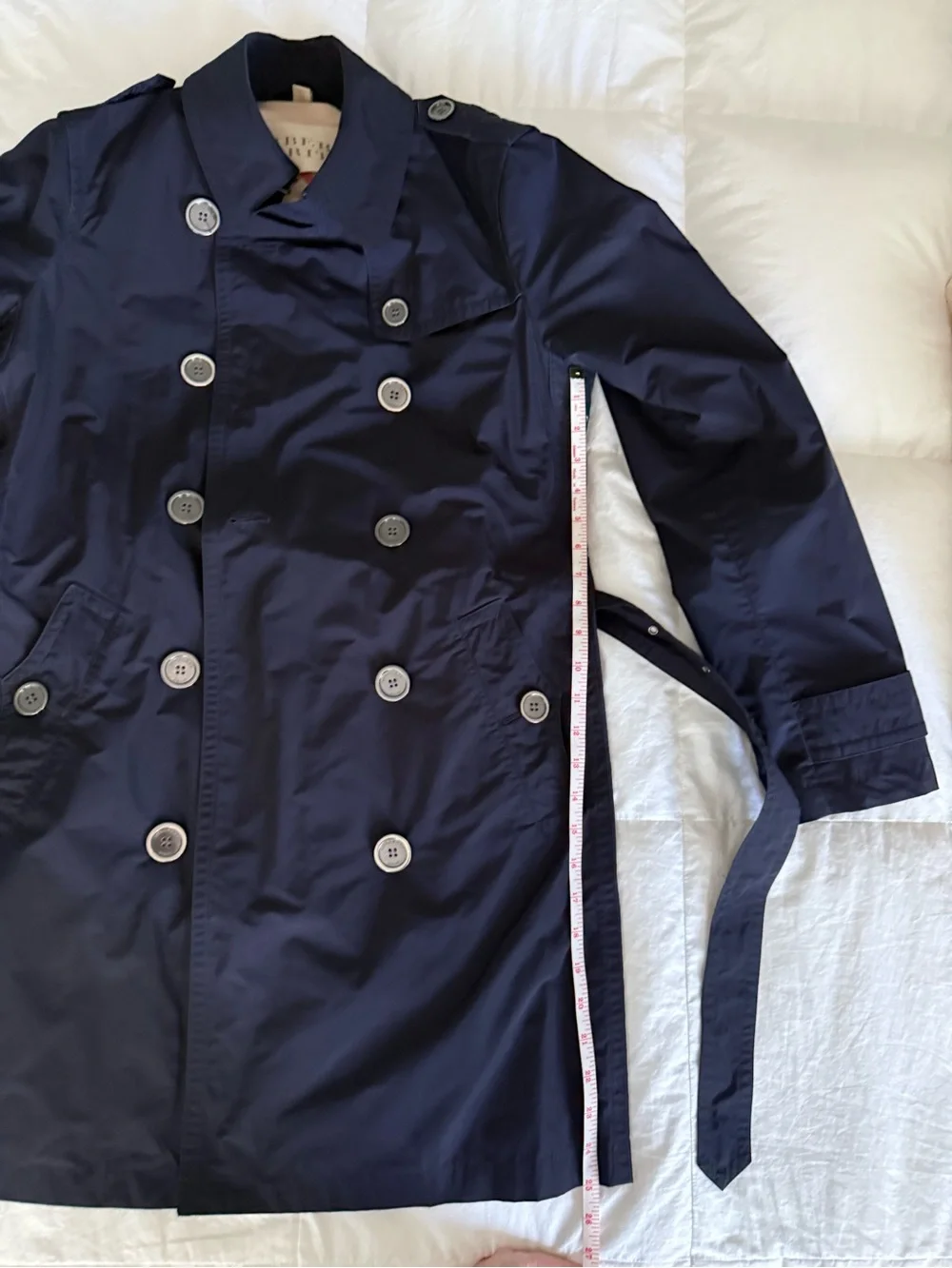 Authentic Burberry Brit Navy Balmoral Trench Coat with Hood, Size 10 - Picture 9 of 13
